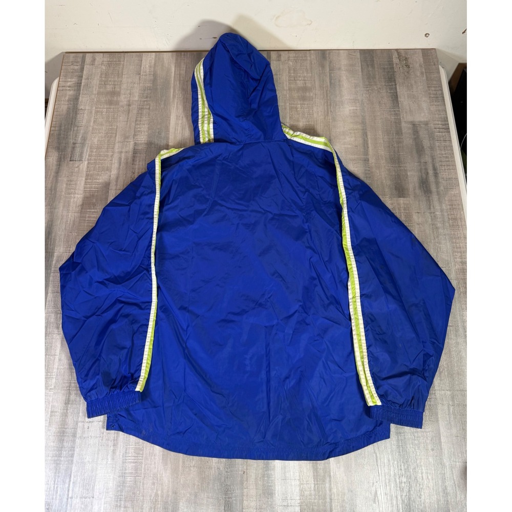 Vintage Adidas Windbreaker Pullover Jacket Blue Lime Green XXL 1/4 Zip Hooded - Picture 7 of 16